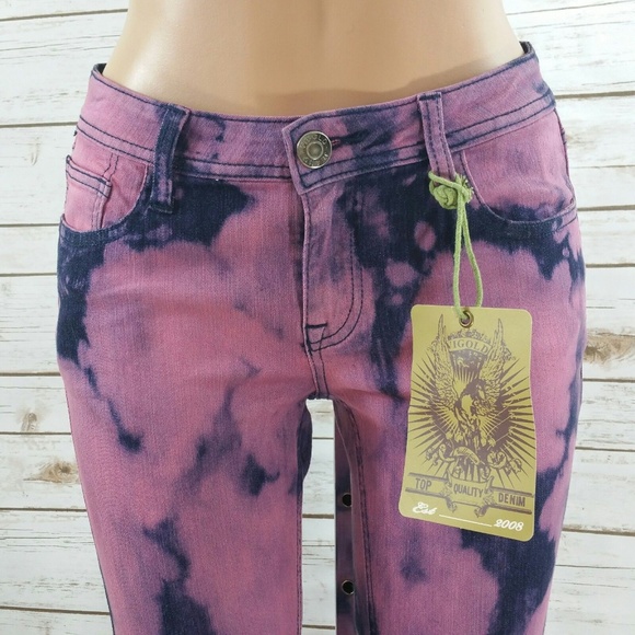 Vigold Denim - Vigold Tie Dye Pink Blue Skinny Jeans Low Rise